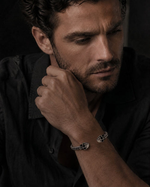 Plain chain pulsera de plata con calavera
